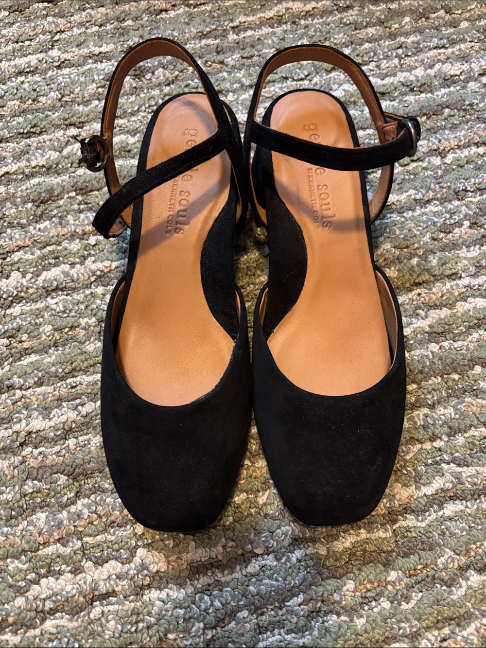 Kenneth Cole Black Suede Ankle-Strap Block Heel Pumps